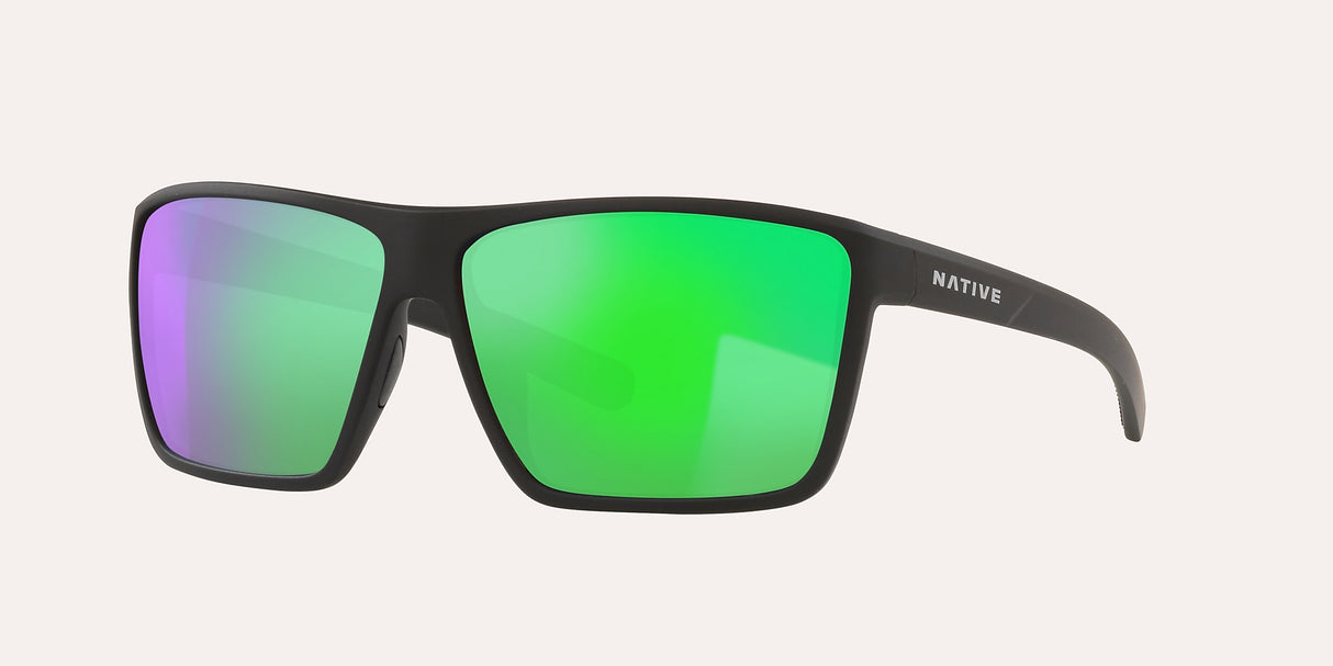 NATIVE WELLS XL MATTE BLACK W/GREEN REFLEX POLARIZED