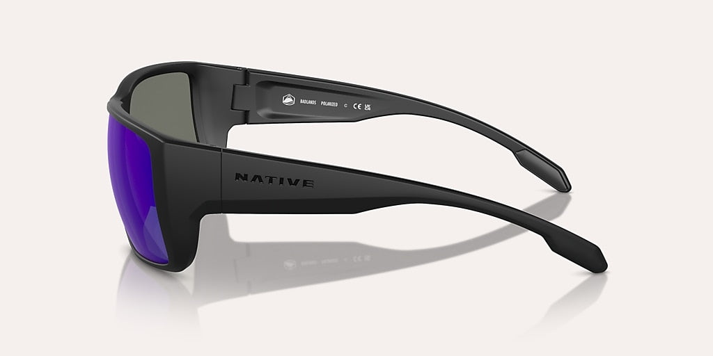 NATIVE BADLANDS MATTE BLACK W/BLUE REFLEX POLARIZED