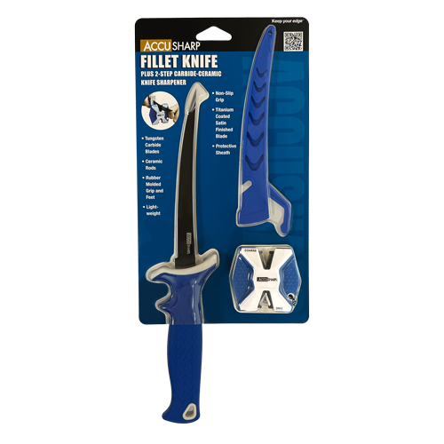 ACCUSHARP FILLET KNIFE WITH TWO-STEP CARBIDE SHARPENER AND SHEATH