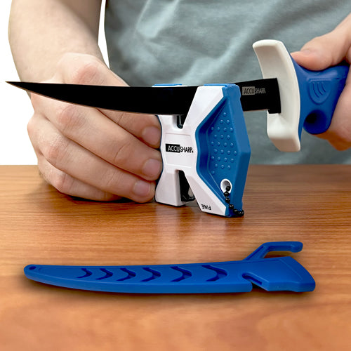 ACCUSHARP FILLET KNIFE WITH TWO-STEP CARBIDE SHARPENER AND SHEATH