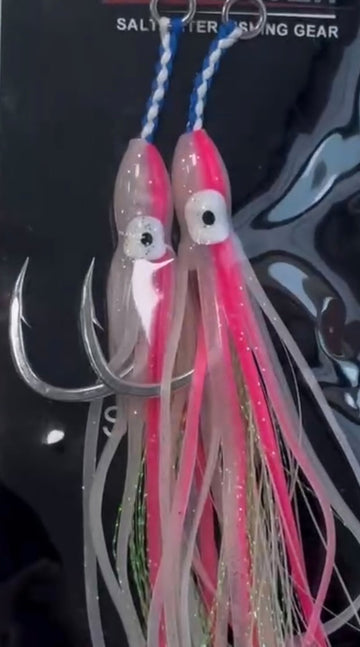 UVT FISHING BEAST HUNTER ASSIST HOOKS – BKK 5X WITH GLOW SQUID SKIRTS