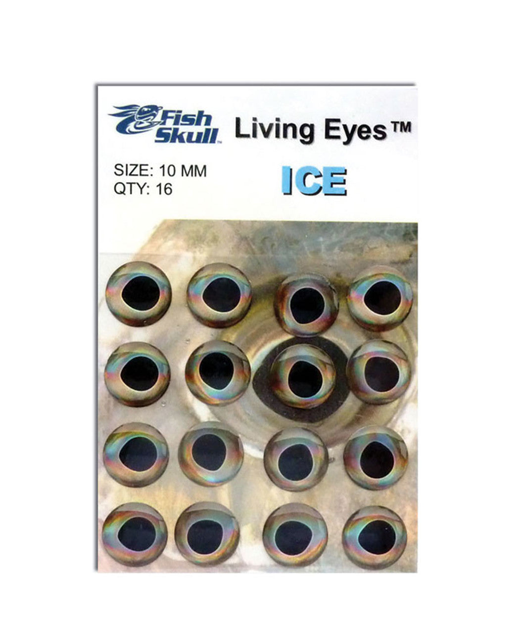FISH-SKULL LIVING EYES 10MM ICE (SILVER) QTY 16