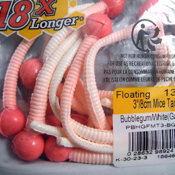 BERKLEY POWERBAIT FLOATING MICE TAILS WHITE/BUBBLEGUM