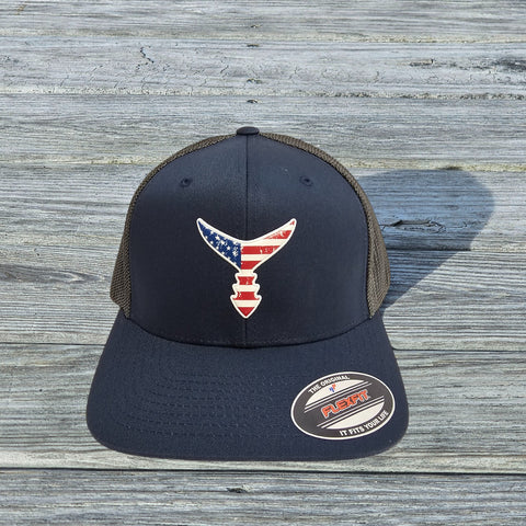 CHASING TAIL FITTED HAT NAVY/CHARCOAL AMERICAN LEATHER