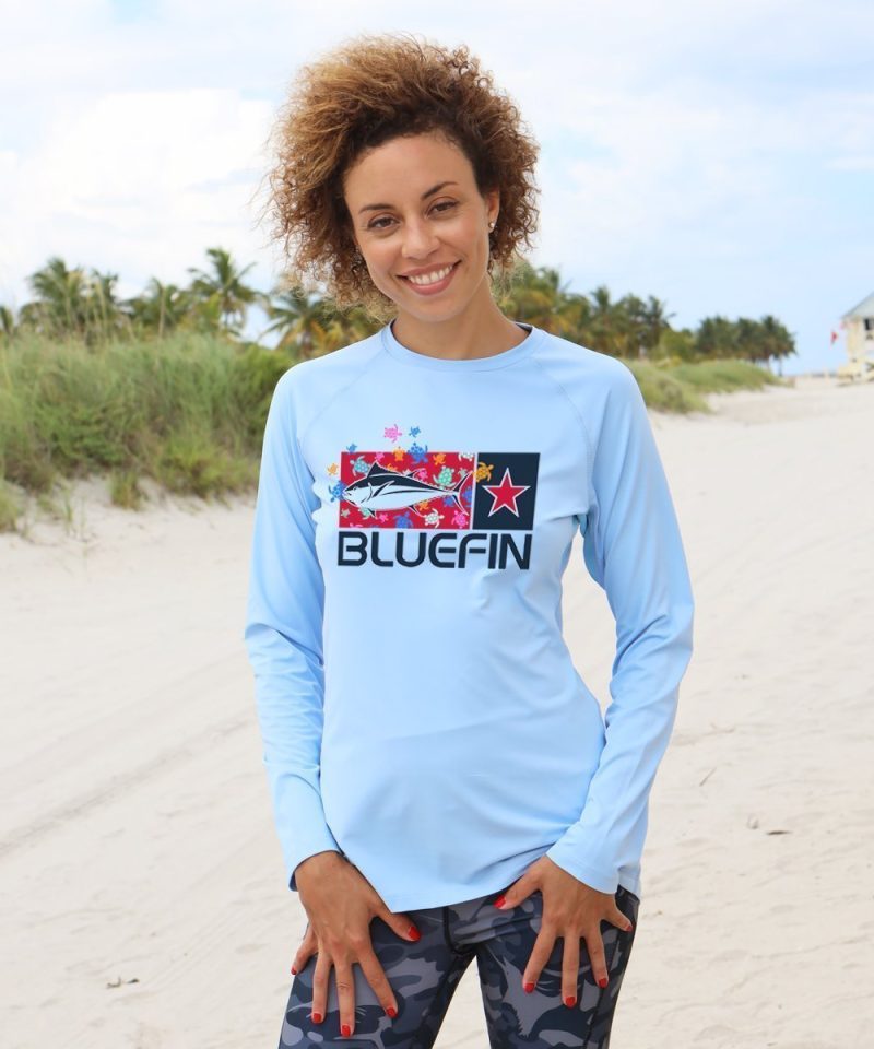 BLUEFIN LADIES L/S SOLAR TEE BLUEFIN LOGO HIBISCUS