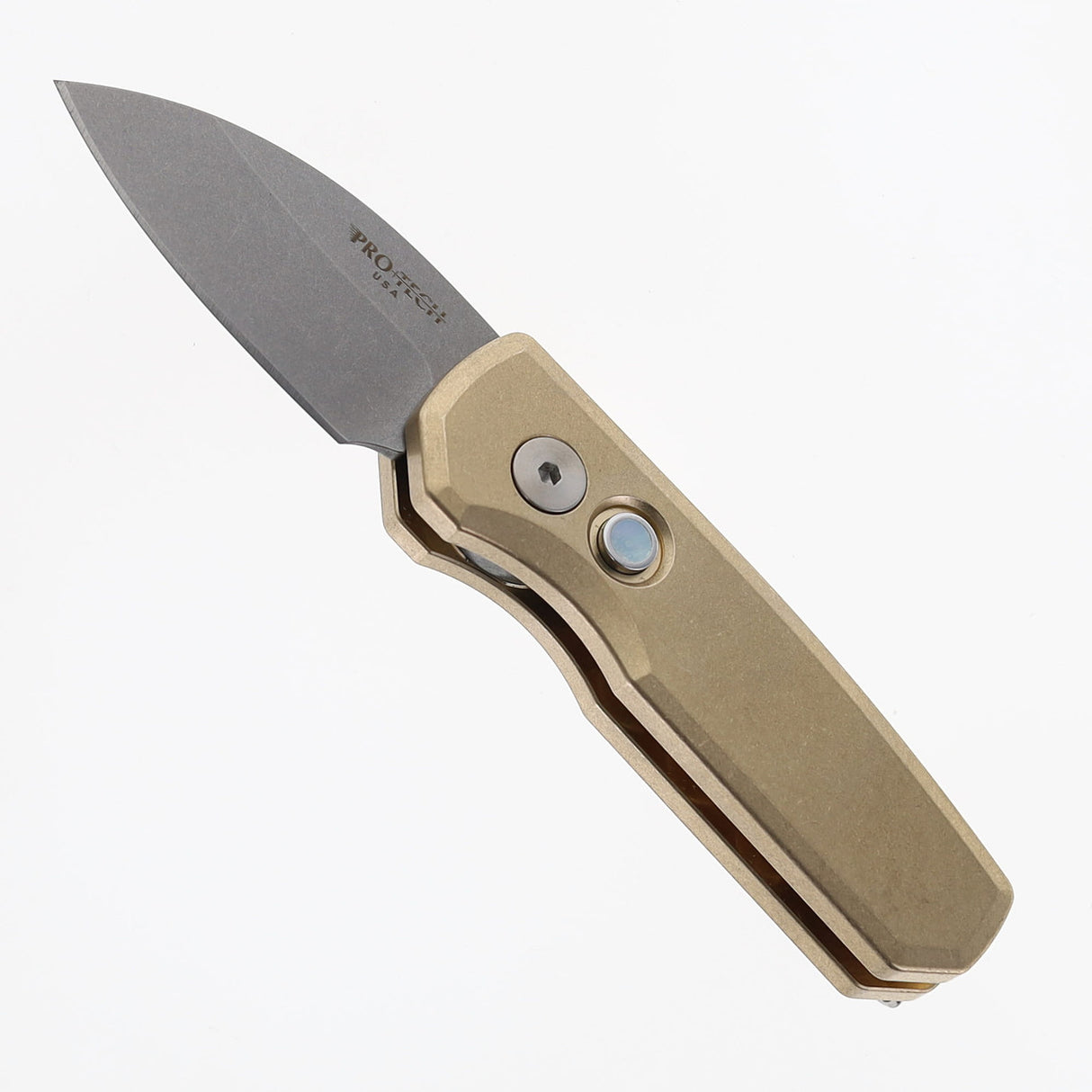PRO-TECH RUNT 5 ALBRONZE Solid Handle W/Stonewash Magnacut Wharncliffe Blade.