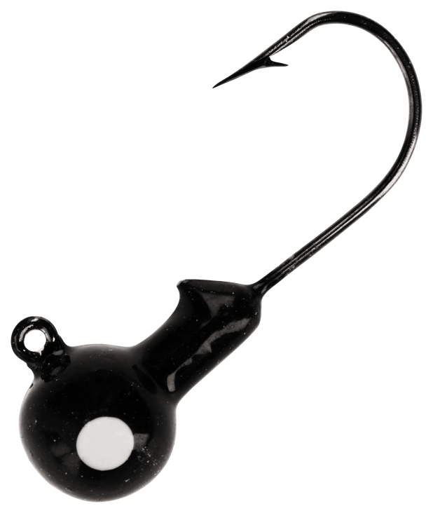 EAGLE CLAW NON-LEAD BLACK SINGLE WHITE EYE BALL HEAD JIG WITH BARB 1/8OZ