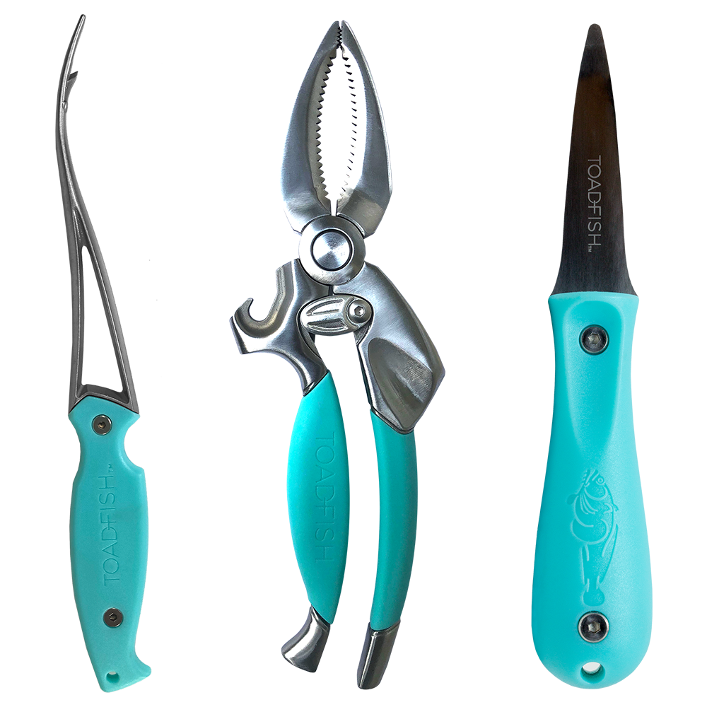 TOADFISH FROGMORE SHRIMP CLEANER & CRAB CUTTER & OYSTER KNIFE TEAL HANDLE