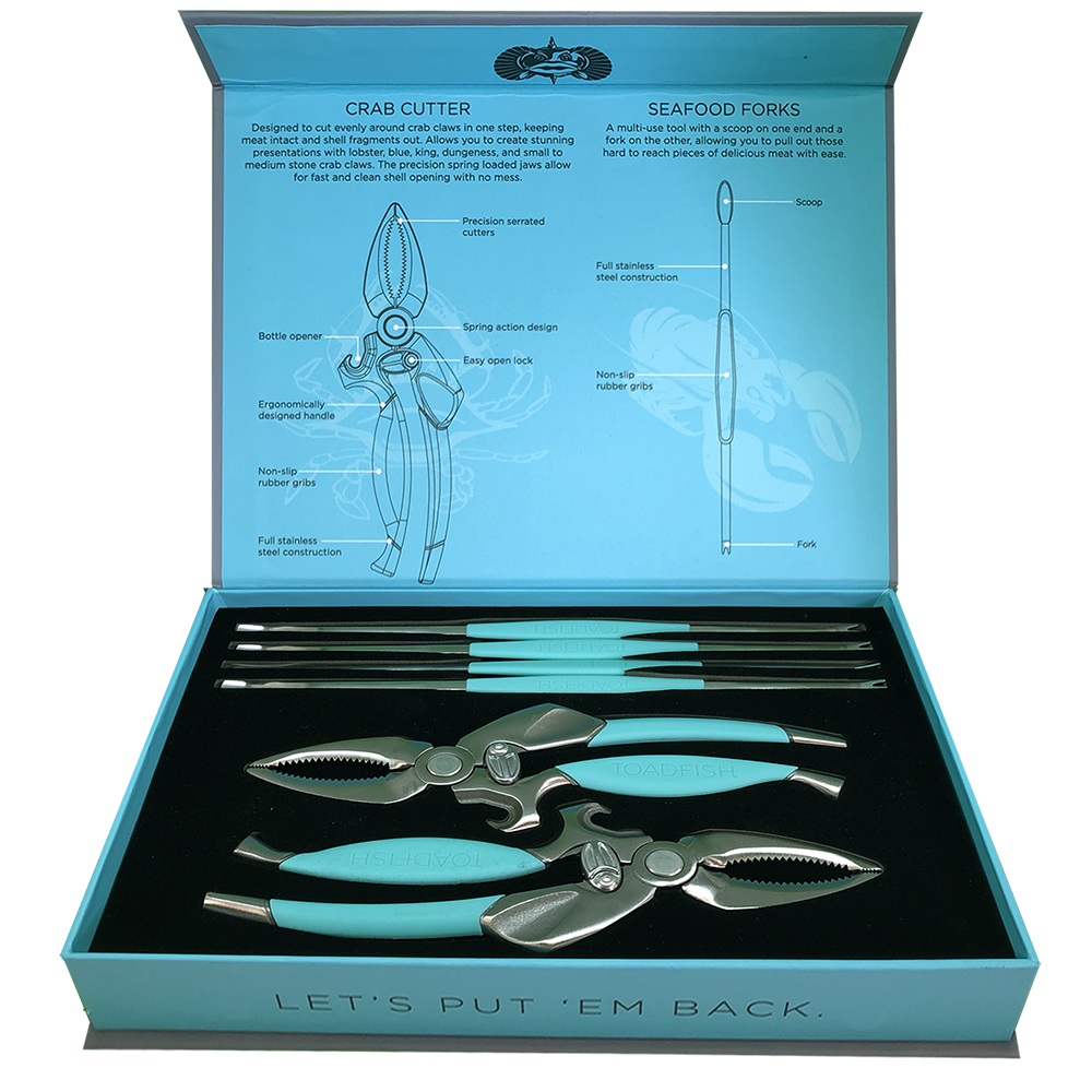 TOADFISH CRAB & LOBSTER TOOL SET 2 CRAB CUTTERS & 4 SEAFOOD FORKS