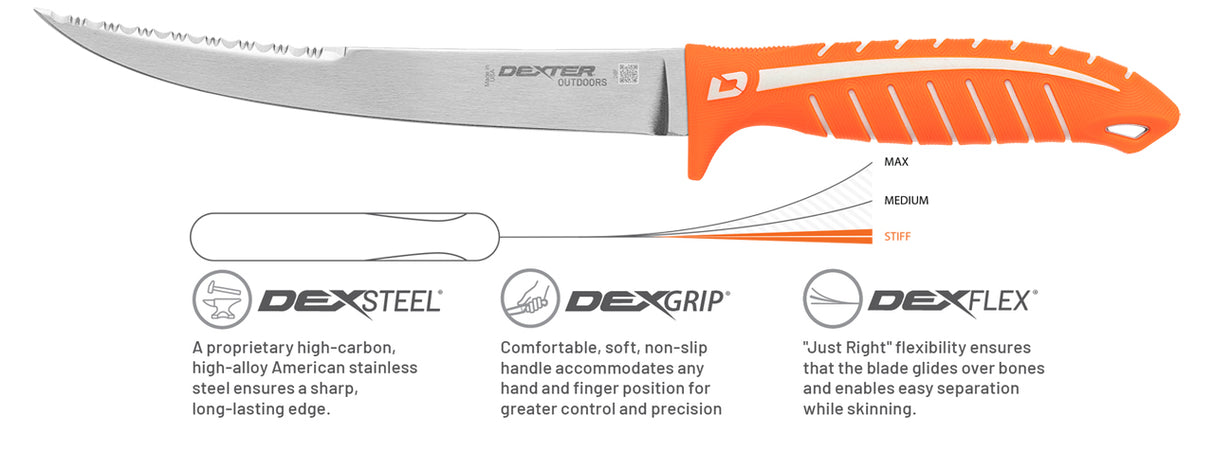 DEXTER DEXTREME 8" DUAL EDGE STIFF FILLET KNIFE