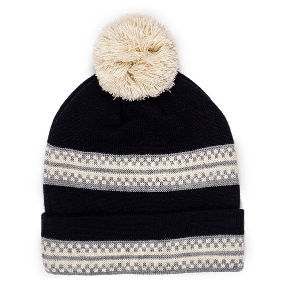 GOOSE HUMMOCK CHECK STRIPE CUFF BEANIE WITH POM