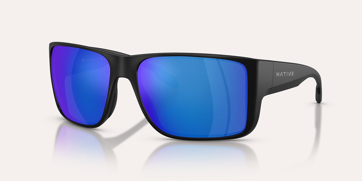 NATIVE BADLANDS XL MATTE BLACK W/BLUE REFLEX POLARIZED