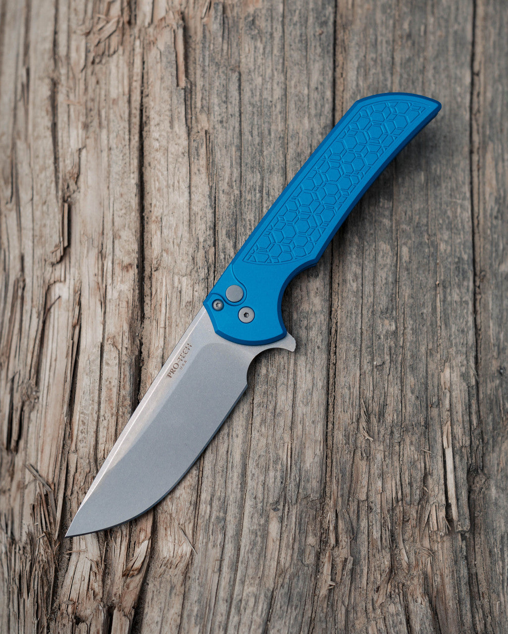 PRO-TECH MORDAX Gridlock, textured Blue Handle, Stonewash Magnacut Blade, Plain Edge