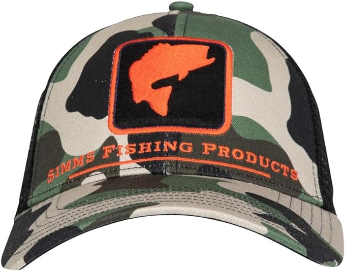 SIMMS BASS ICON TRUCKER HAT WOODLAND CAMO