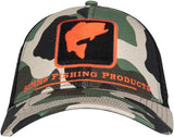 SIMMS BASS ICON TRUCKER HAT WOODLAND CAMO