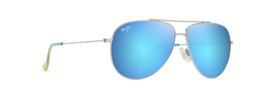MAUI JIM BLUE HAWAII HAU OLI SHINY SILVER W/BLUE AND GREEN