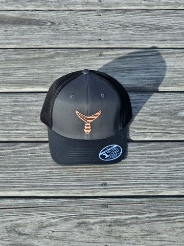 CHASING TAIL SNAP BACK HAT CHARCOAL/BLACK WITH LEATHER PATCH