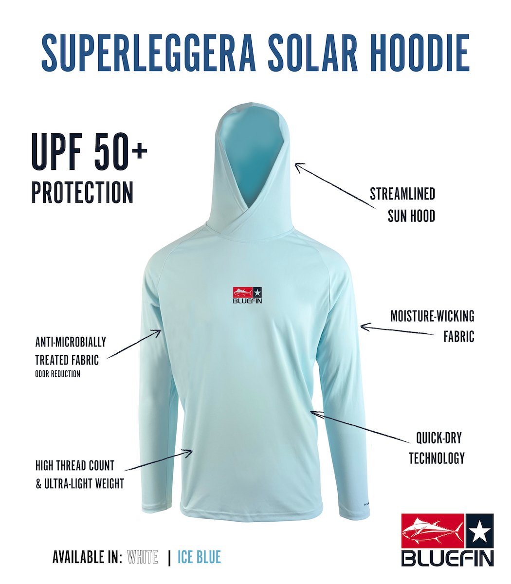 BLUEFIN SUPER LEGGERA RASHGUARD SOLAR HOODIE ICE BLUE Medium