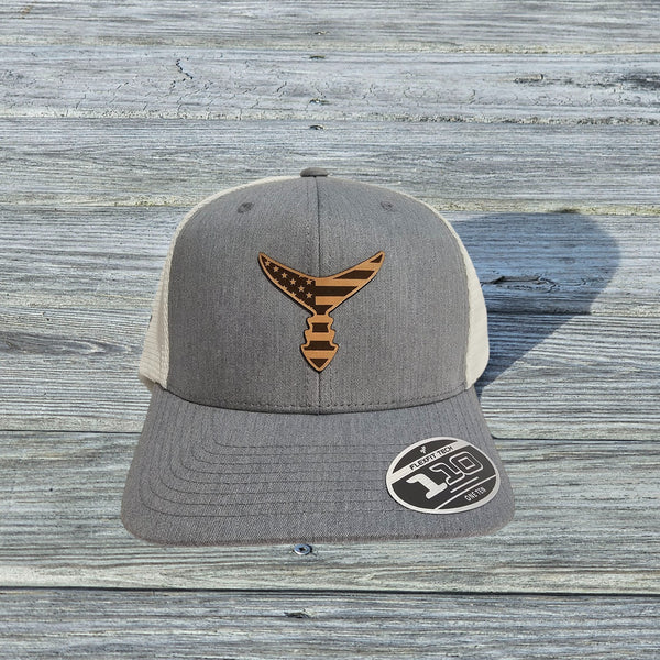 CHASING TAIL SNAP BACK HAT HEATHER GRAY/WHITE WITH LEATHER PATCH