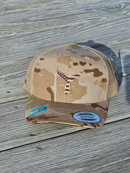CHASING TAIL SNAP BACK HAT ARID MULTI CAM/TAN AMERICAN LEATHER – The ...