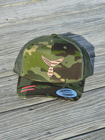 CHASING TAIL SNAP BACK HAT TROPIC MULTI CAM/GREEN AMERICAN LEATHER