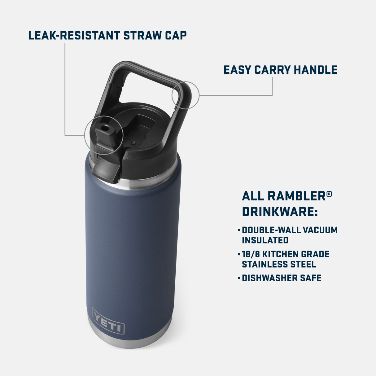 YETI RAMBLER WATER BOTTLE 26 OZ W/COLOR-MATCHED STRAW