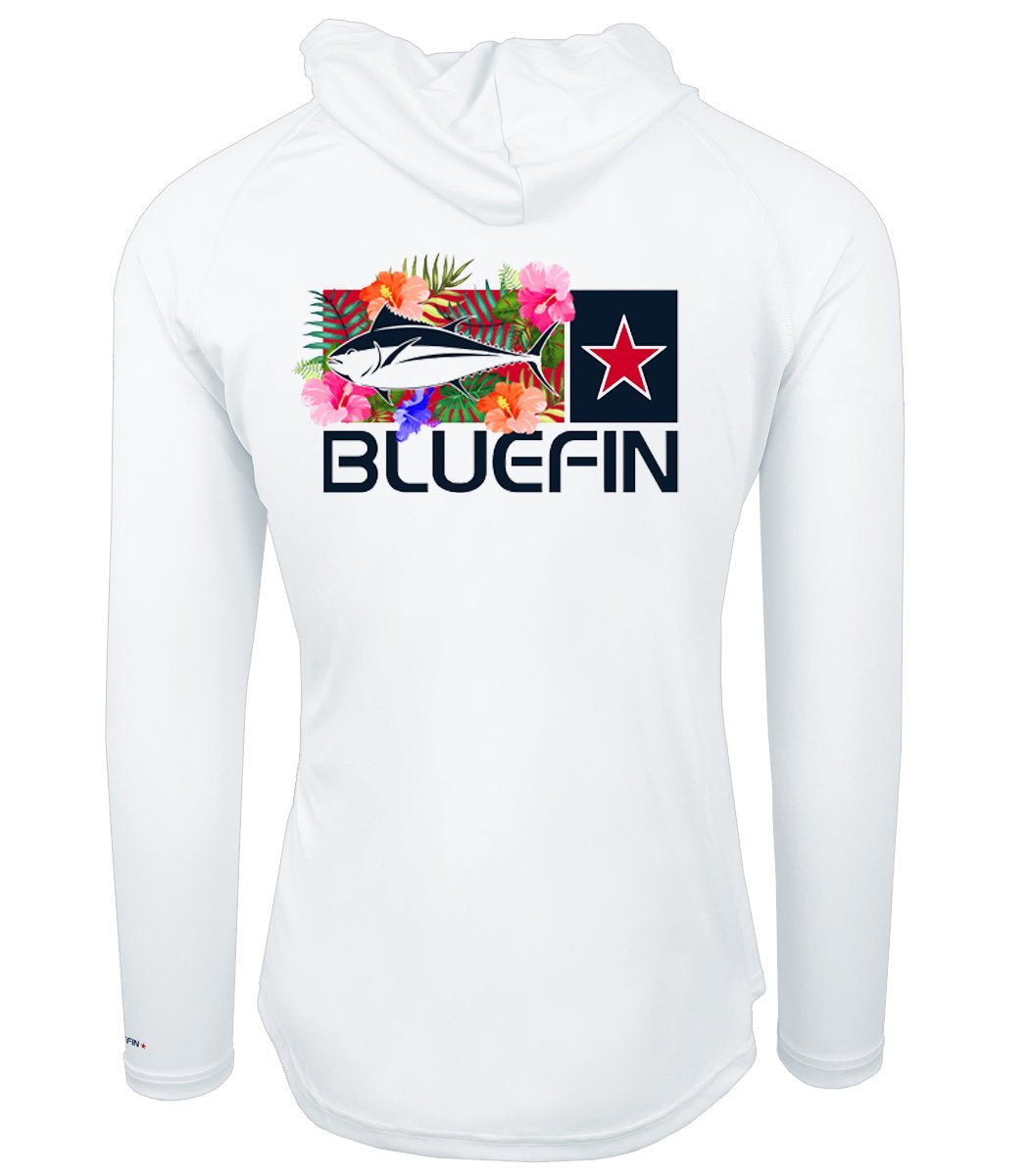 BLUEFIN LADIES SUPER LEGGERA SOLAR HOODIE W/HIBISCUS LOGO ON BACK