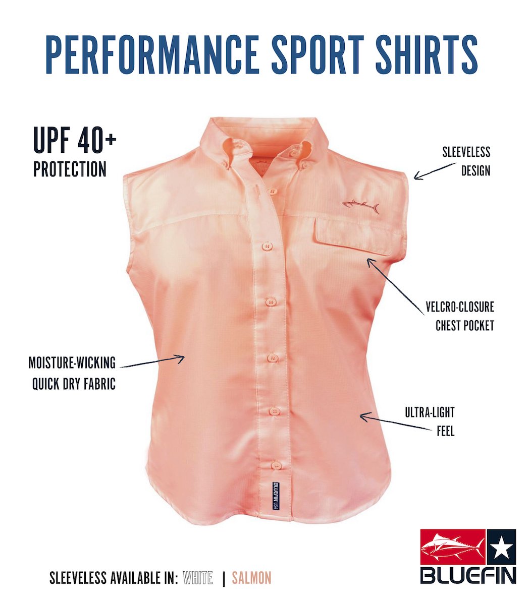 BLUEFIN LADIES NO SLEEVE PERFORMANCE SOLID SPORT SHIRT WHITE