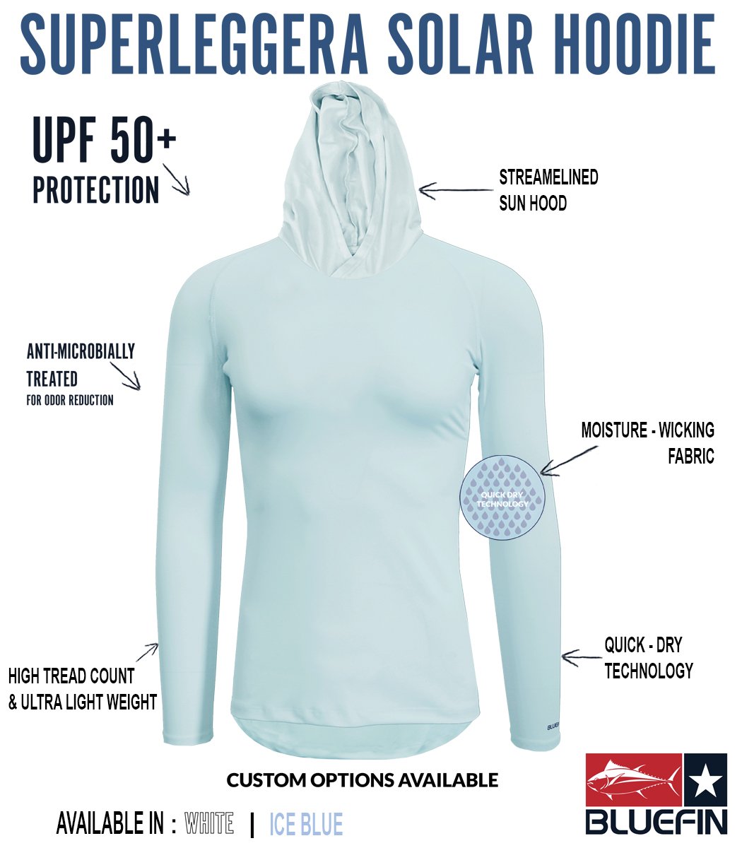 BLUEFIN LADIES SUPER LEGGERA SOLAR HOODIE W/HIBISCUS LOGO ON BACK