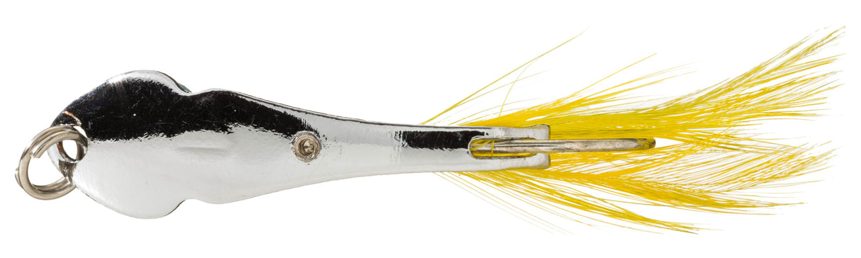LUHR JENSEN PET SPOON 5 3/8" CHROME WITH YELLOW FEATHER 1 1/8 OZ
