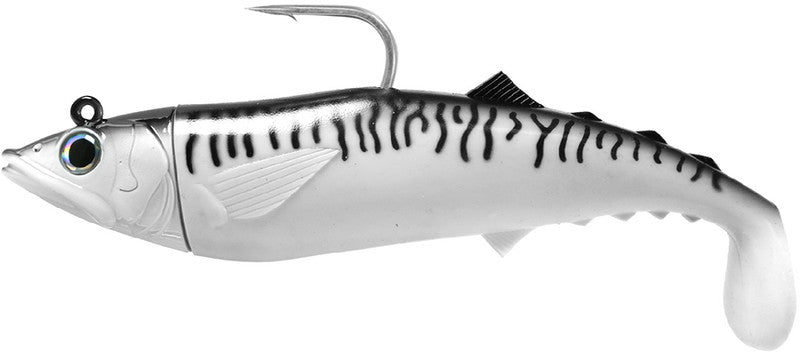 OKUMA FISHLAB MACK ATTACK SOFT SWIMBAIT 6 1/2" SILVER/BLACK MACKEREL 5.5 OZ