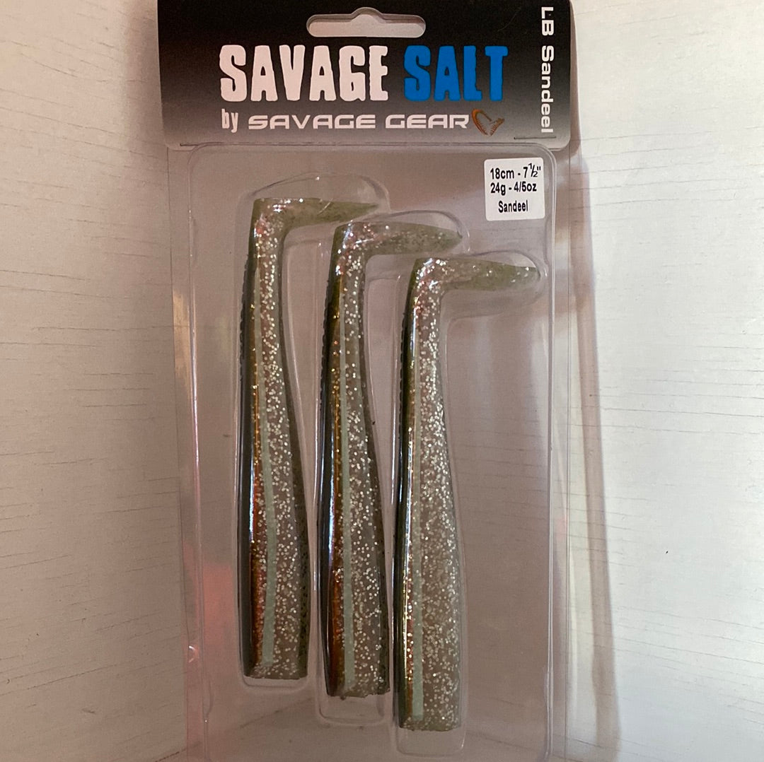 SAVAGE GEAR SANDEEL REPLACEMENT TAILS GREEN EYE SQUID QTY 3