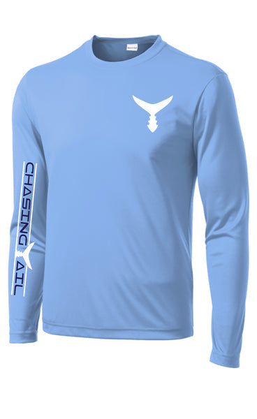 CHASING TAIL PERFORMANCE LONG SLEEVE CAROLINA BLUE WITH WHITE TAIL 3XL