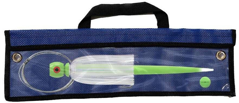 WOLFPACK Tackle Jet Head PRE RIG BIG Bertha 2.0 oz GLOW Green BODY, Crystal Hair / 9.5