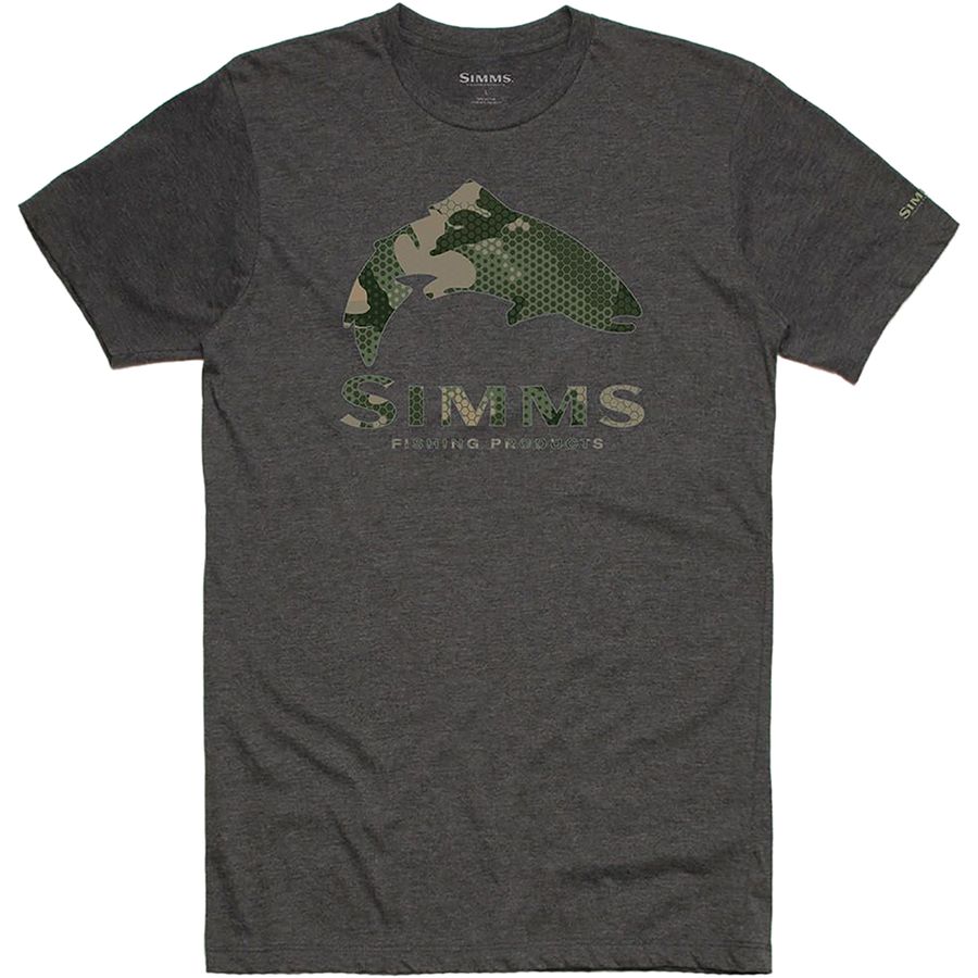 Simms Trout Hex FLO Camo T-Shirt - Charcoal Heather,S
