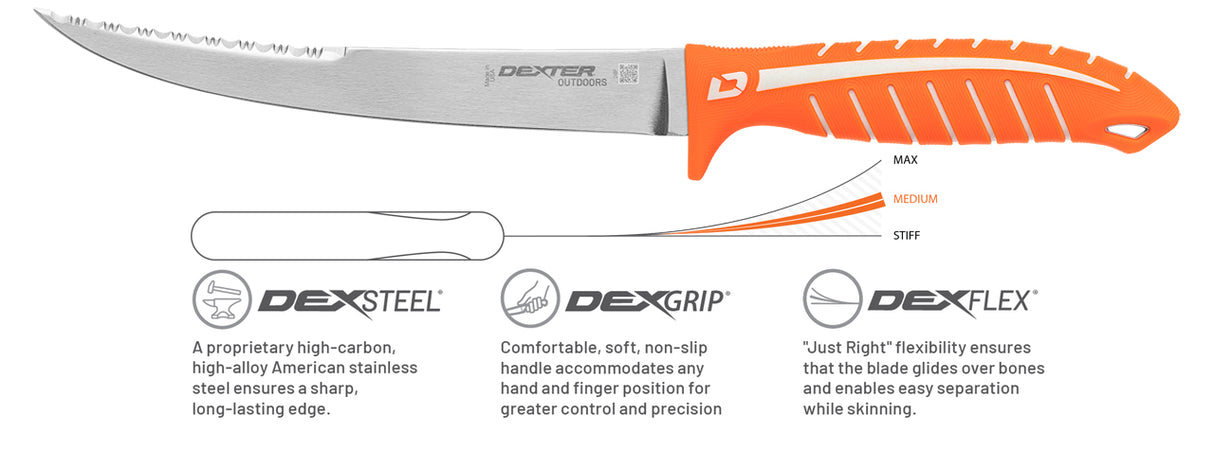 DEXTER DEXTREME 8" DUAL EDGE FLEXIBLE FILLET KNIFE