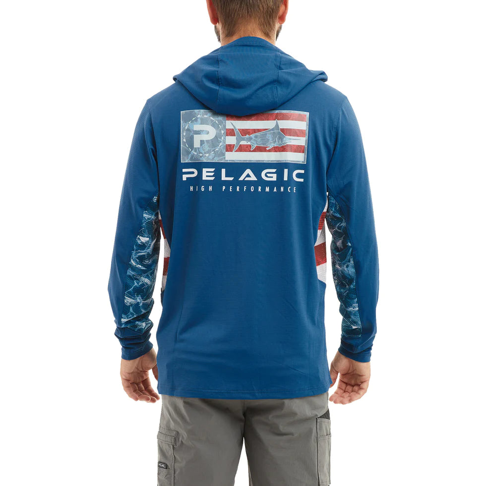 Pelagic Exo-Tech Icon Hooded Fishing Shirt Smokey Blue / 3XL