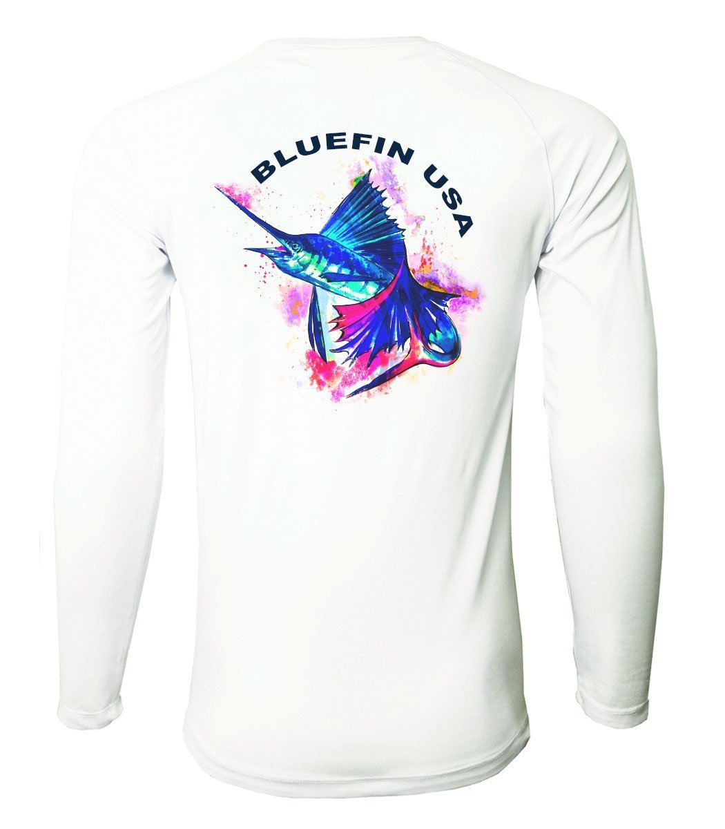 BLUEFIN SECOND SKIN RASHGUARD JUMPING BLUE MARLIN PAINT EFFECT SHIRT