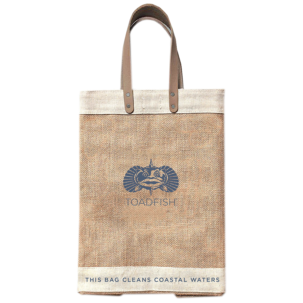 TOADFISH BURLAP MARKET BAG WITH LEATHER STRAPS