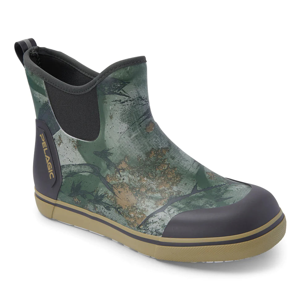 Pelagic Green and Blue Camo Neoprene Slip-On Boots Pelagic Pursuit Deckboot - Fish Camo Green - 10 - TackleDirect main image 2
