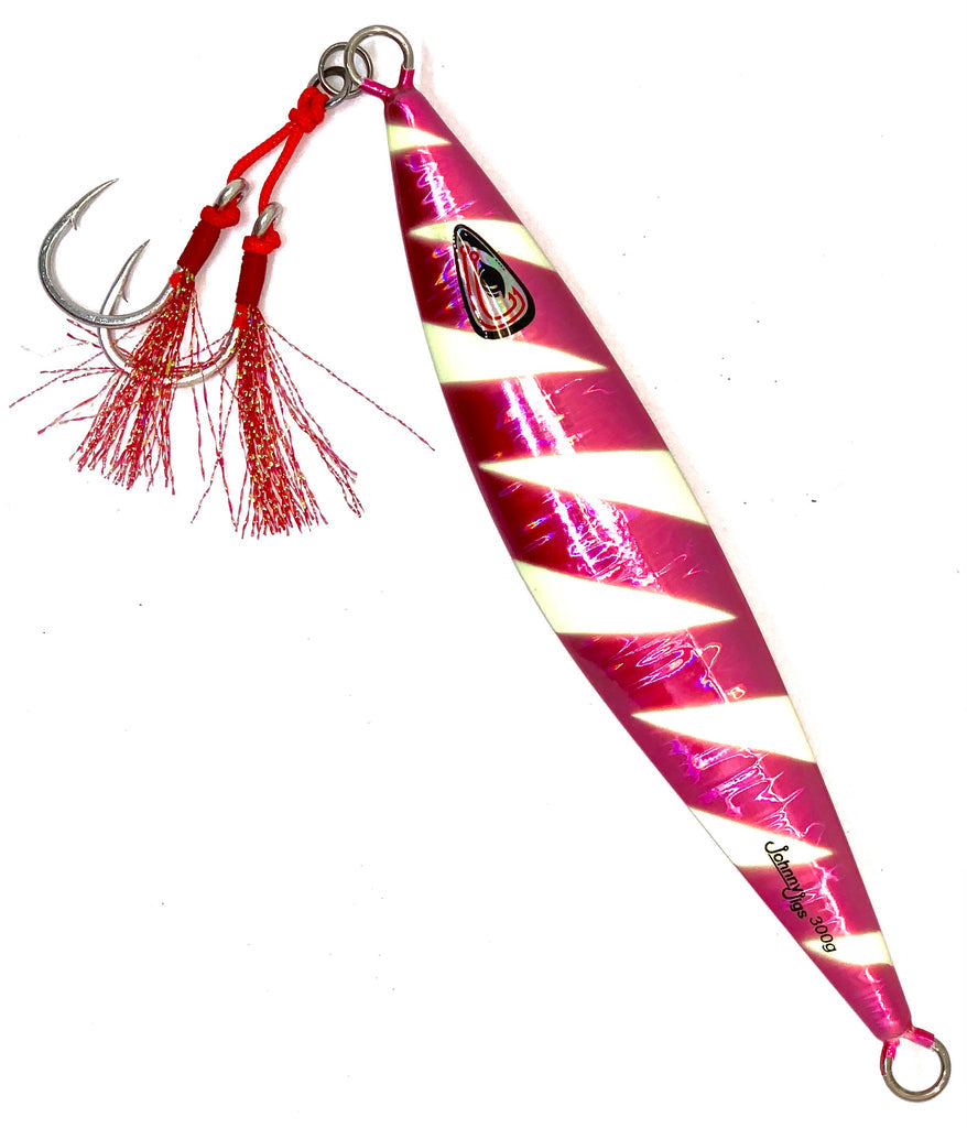 ebay fishing lures jigs Johnny Jigs Flat Back Slow Pitch Jig - Pink Glow